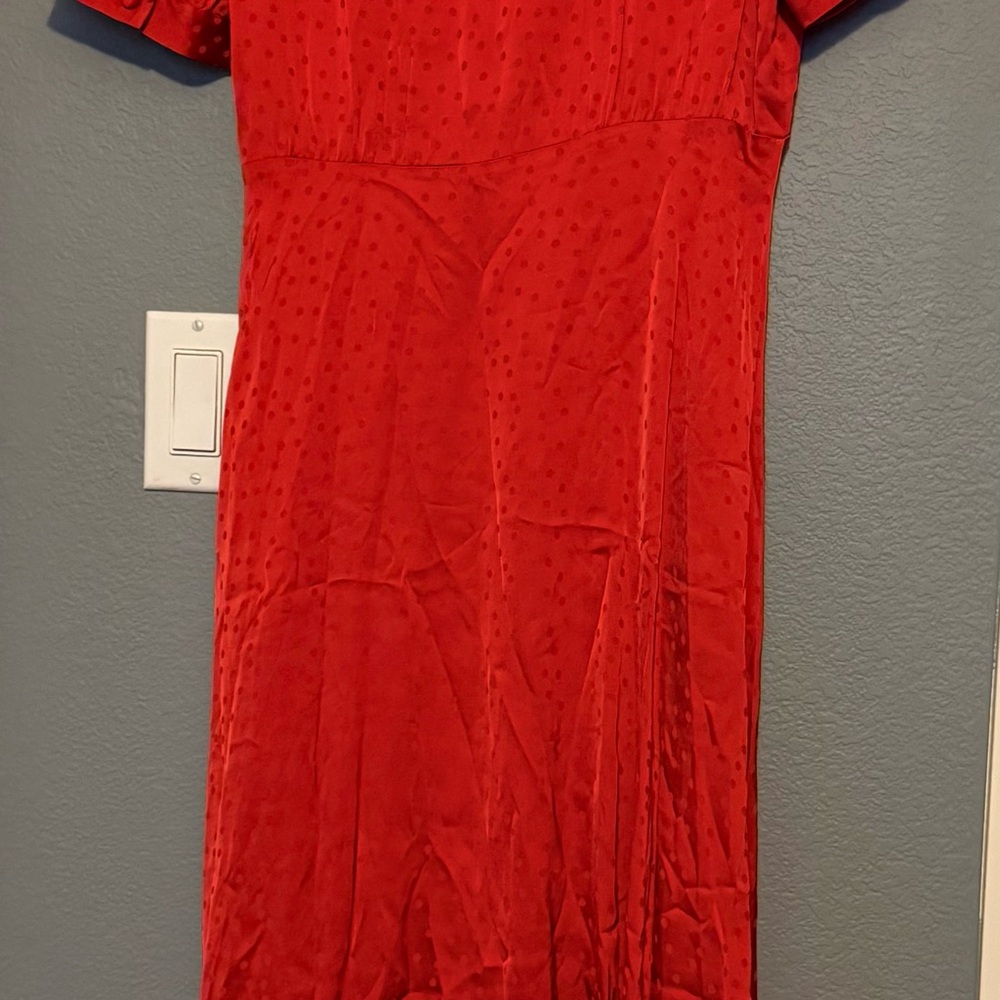 The Kooples Red Puff Sleeve V-Neck Midi Dress - Picture 5 of 8